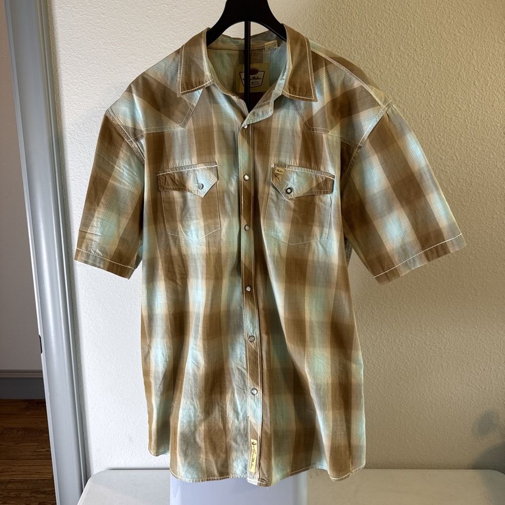 Larry Mahan Cowboy Collection Pearl Snap Short Sleeve Shirt Plaid Size 2XL